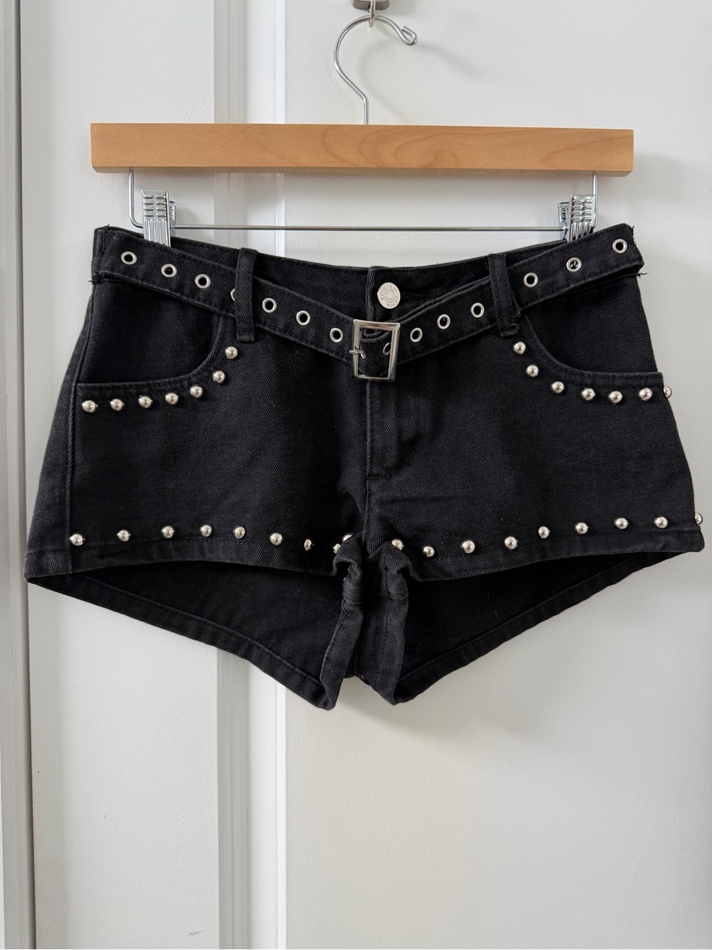 Edikted Black Studded Denim Shorts with Belt